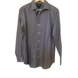 CLAIBORNE Slim Fit Gray and Purple Striped Long Sleeve Button Down Dress Shirt M
